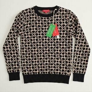 GUESS Black & Beige Geometric Crewneck Sweater -NWT